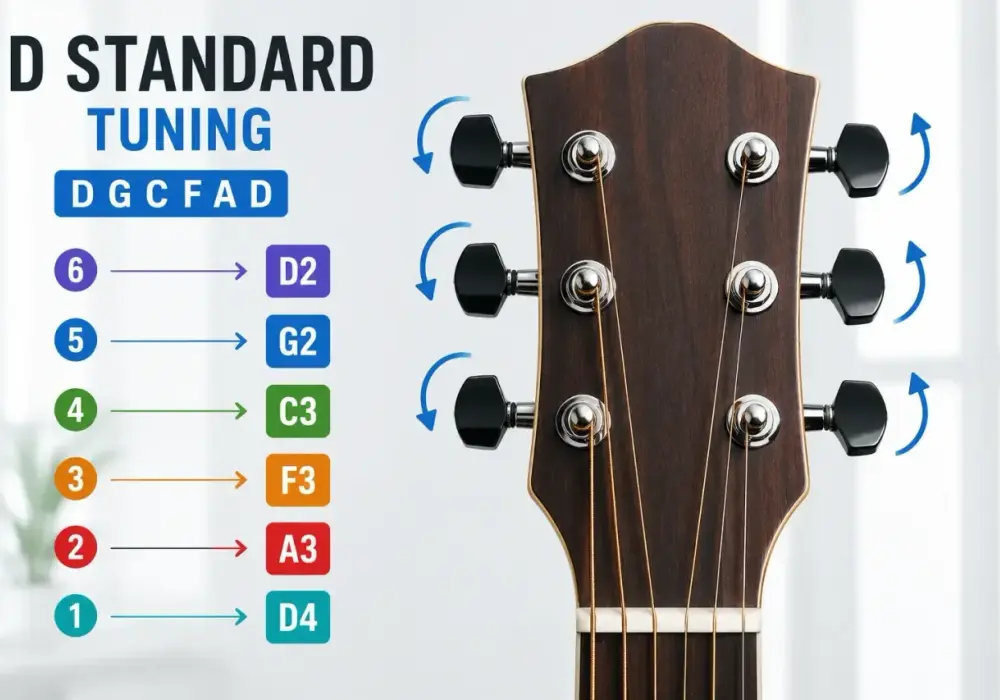 D standard tuning - jak nastroić gitarę do DGCFAD?