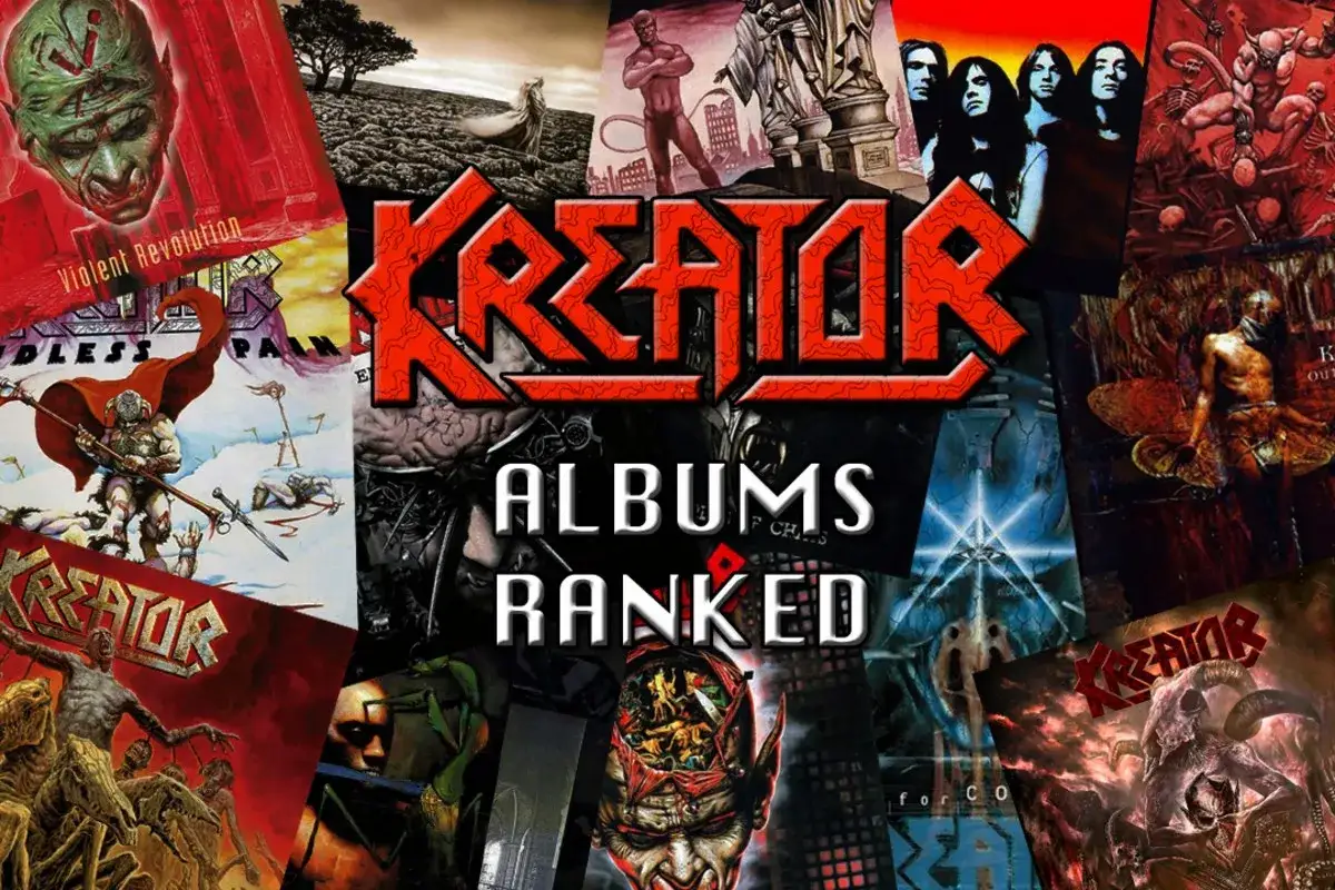 Kreator albumy w rankingu. Kolaż okładek płyt zespołu, w tym Violent Revolution i Endless Pain.